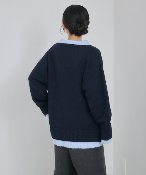 RETRO GIRL（レトロガール）の「レイヤード風襟付きNT（ニット/セーター・レディース・チャコールグレー/ベージュ/ブルー・FREE）」の6枚目の写真