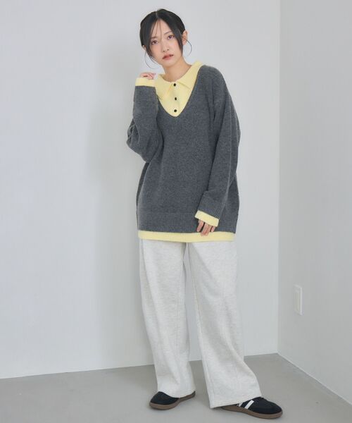 RETRO GIRL（レトロガール）の「レイヤード風襟付きNT（ニット/セーター・レディース・チャコールグレー/ベージュ/ブルー・FREE）」の10枚目の写真