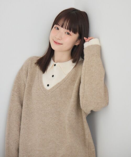 RETRO GIRL（レトロガール）の「レイヤード風襟付きNT（ニット/セーター・レディース・チャコールグレー/ベージュ/ブルー・FREE）」の18枚目の写真