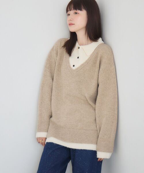 RETRO GIRL（レトロガール）の「レイヤード風襟付きNT（ニット/セーター・レディース・チャコールグレー/ベージュ/ブルー・FREE）」の19枚目の写真