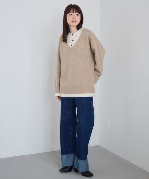 RETRO GIRL（レトロガール）の「レイヤード風襟付きNT（ニット/セーター・レディース・チャコールグレー/ベージュ/ブルー・FREE）」の20枚目の写真