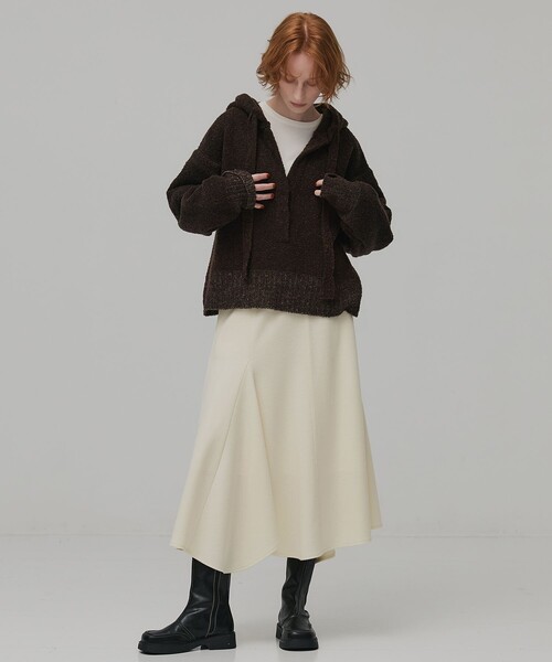 PUBLIC TOKYO(パブリックトウキョウ)の「ウールジャージフレアスカート(スカート・レディース・ネイビー/ホワイト・1/2)」の7枚目の写真