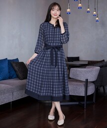 シアーチェック配色ワンピース