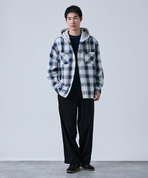 B.C STOCK（ベーセーストック）の「ビックチェック柄 フード シャツ（シャツ/ブラウス・メンズ・グレー/ブルー系その他/レッド・MEDIUM/LARGE）」の8枚目の写真