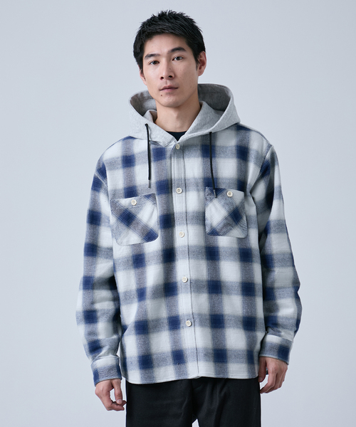 B.C STOCK（ベーセーストック）の「ビックチェック柄 フード シャツ（シャツ/ブラウス・メンズ・グレー/ブルー系その他/レッド・MEDIUM/LARGE）」の20枚目の写真