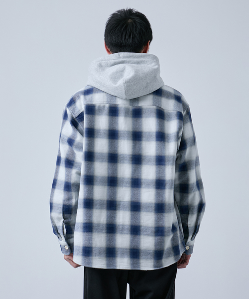 B.C STOCK（ベーセーストック）の「ビックチェック柄 フード シャツ（シャツ/ブラウス・メンズ・グレー/ブルー系その他/レッド・MEDIUM/LARGE）」の22枚目の写真