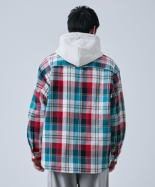 B.C STOCK（ベーセーストック）の「ビックチェック柄 フード シャツ（シャツ/ブラウス・メンズ・グレー/ブルー系その他/レッド・MEDIUM/LARGE）」の14枚目の写真