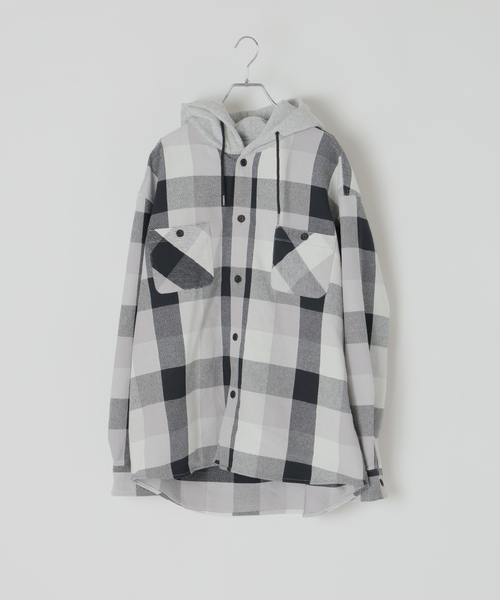 B.C STOCK（ベーセーストック）の「ビックチェック柄 フード シャツ（シャツ/ブラウス・メンズ・グレー/ブルー系その他/レッド・MEDIUM/LARGE）」の15枚目の写真