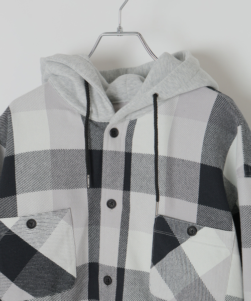 B.C STOCK（ベーセーストック）の「ビックチェック柄 フード シャツ（シャツ/ブラウス・メンズ・グレー/ブルー系その他/レッド・MEDIUM/LARGE）」の16枚目の写真
