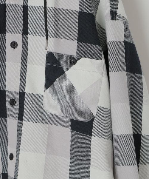 B.C STOCK（ベーセーストック）の「ビックチェック柄 フード シャツ（シャツ/ブラウス・メンズ・グレー/ブルー系その他/レッド・MEDIUM/LARGE）」の17枚目の写真