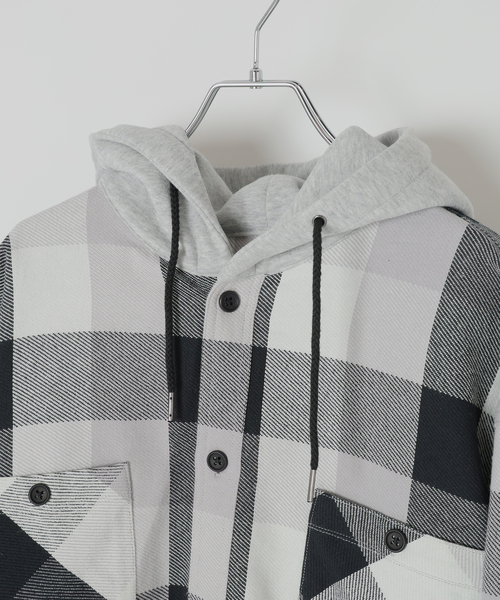 B.C STOCK（ベーセーストック）の「ビックチェック柄 フード シャツ（シャツ/ブラウス・メンズ・グレー/ブルー系その他/レッド・MEDIUM/LARGE）」の19枚目の写真