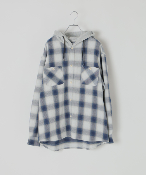 B.C STOCK（ベーセーストック）の「ビックチェック柄 フード シャツ（シャツ/ブラウス・メンズ・グレー/ブルー系その他/レッド・MEDIUM/LARGE）」の12枚目の写真