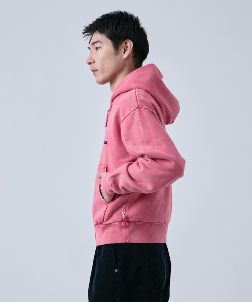 B.C STOCK（ベーセーストック）の「【ANTS & ELEPHANTS】ブリーチ加工 ショート丈 ダブルジップ裏毛パーカー（パーカー・メンズ・ブラック/レッド/ブラウン/ネイビー・LARGE/MEDIUM）」の7枚目の写真