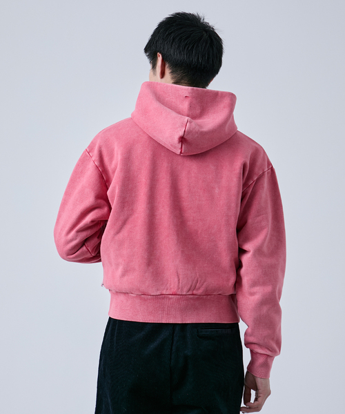 B.C STOCK（ベーセーストック）の「【ANTS & ELEPHANTS】ブリーチ加工 ショート丈 ダブルジップ裏毛パーカー（パーカー・メンズ・ブラック/レッド/ブラウン/ネイビー・LARGE/MEDIUM）」の8枚目の写真