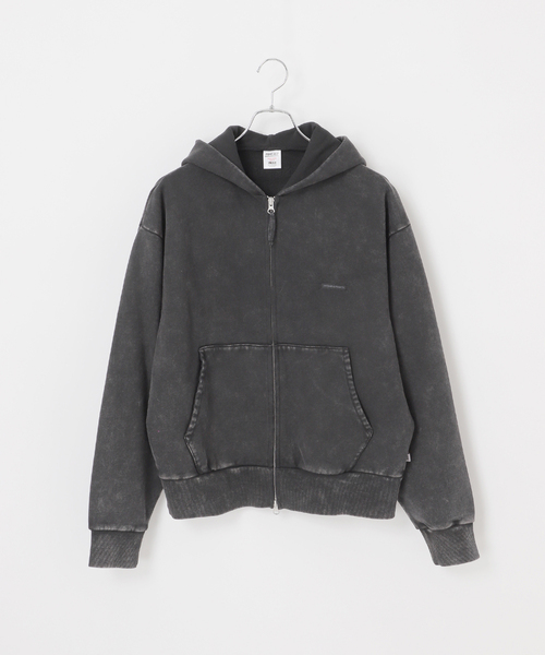 B.C STOCK（ベーセーストック）の「【ANTS & ELEPHANTS】ブリーチ加工 ショート丈 ダブルジップ裏毛パーカー（パーカー・メンズ・ブラック/レッド/ブラウン/ネイビー・LARGE/MEDIUM）」の9枚目の写真