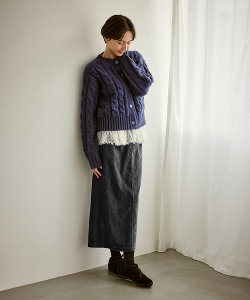 ROPE' PICNIC（ロペピクニック）の「シェニール織アイラインスカート（スカート・レディース・チャコールグレー/キナリ・L/M/S）」の4枚目の写真