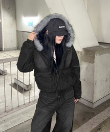 sedacle | フェイクファーフードグリッターデニムブルゾン(その他アウター)