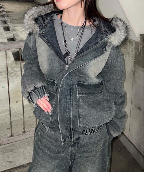 sedacle セダクル フェイクファーフードグリッターデニムブルゾン フェイクファーフードグリッターデニムブルゾン（その他アウター