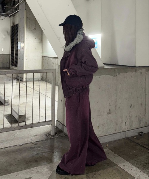 フェイクファーフードグリッターデニムブルゾン（その他アウター