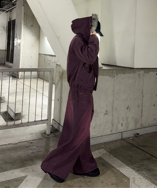 フェイクファーフードグリッターデニムブルゾン（その他アウター