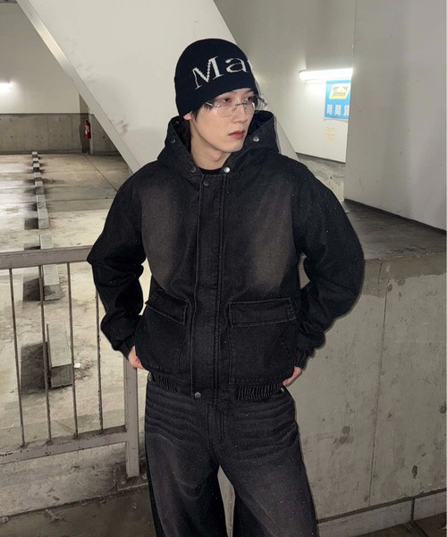 フェイクファーフードグリッターデニムブルゾン（その他アウター