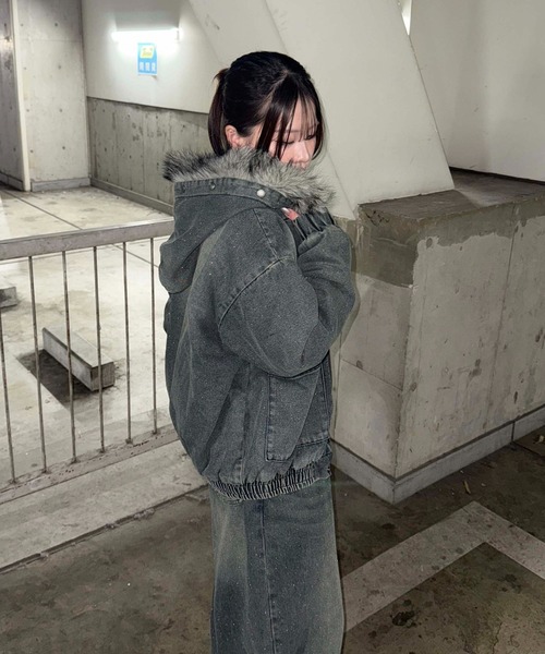 sedacle セダクル フェイクファーフードグリッターデニムブルゾン フェイクファーフードグリッターデニムブルゾン（その他アウター