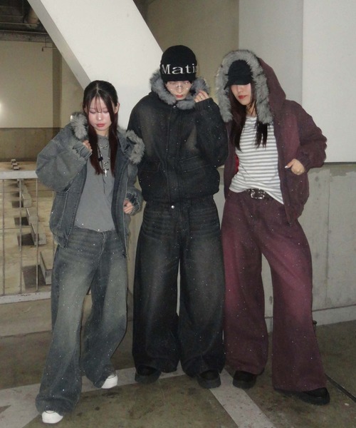 sedacle セダクル フェイクファーフードグリッターデニムブルゾン フェイクファーフードグリッターデニムブルゾン（その他アウター