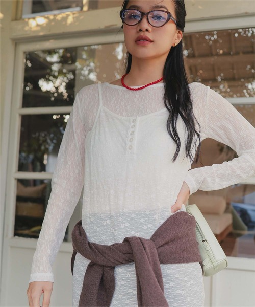 miette（ミエット）の「ヘンリーネックレースキャミワンピース（ワンピース・レディース・オフホワイト/ブラック/ライトブルー・M/L）」の6枚目の写真
