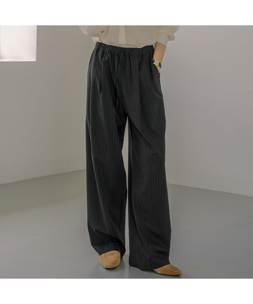 セール】Pintuck string wide-pants [KNFW02PT04]_Black（スラックス