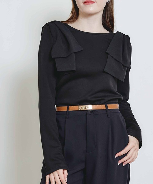 PICCIN(ピッチン)の「ショルダーリボンプルオーバー(Tシャツ/カットソー・レディース・ブラック/オフホワイト・M)」の1枚目の写真