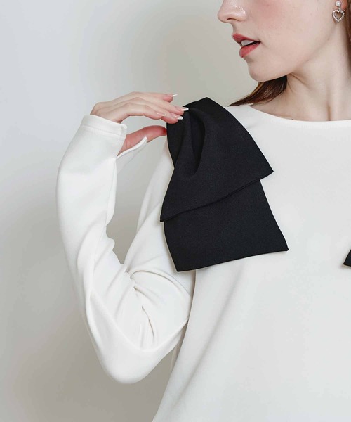 PICCIN(ピッチン)の「ショルダーリボンプルオーバー(Tシャツ/カットソー・レディース・ブラック/オフホワイト・M)」の21枚目の写真