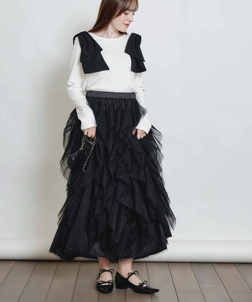 PICCIN(ピッチン)の「ショルダーリボンプルオーバー(Tシャツ/カットソー・レディース・ブラック/オフホワイト・M)」の19枚目の写真