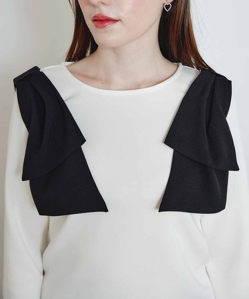 PICCIN(ピッチン)の「ショルダーリボンプルオーバー(Tシャツ/カットソー・レディース・ブラック/オフホワイト・M)」の7枚目の写真