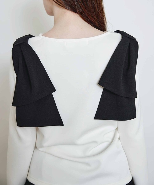 PICCIN(ピッチン)の「ショルダーリボンプルオーバー(Tシャツ/カットソー・レディース・ブラック/オフホワイト・M)」の6枚目の写真