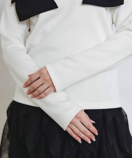 PICCIN(ピッチン)の「ショルダーリボンプルオーバー(Tシャツ/カットソー・レディース・ブラック/オフホワイト・M)」の5枚目の写真