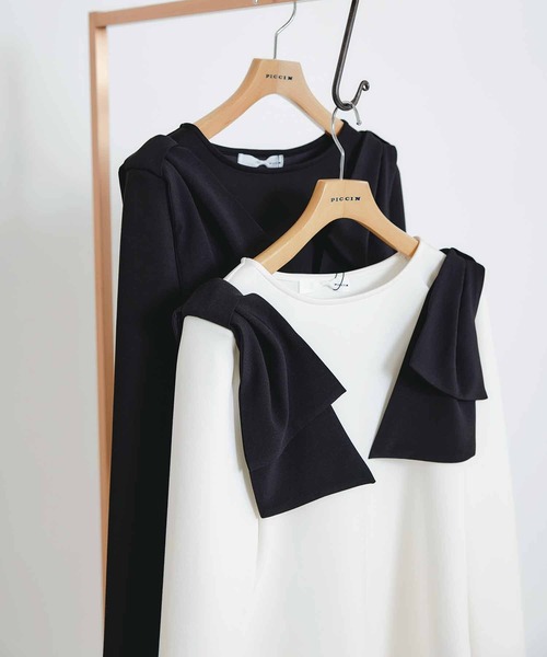 PICCIN(ピッチン)の「ショルダーリボンプルオーバー(Tシャツ/カットソー・レディース・ブラック/オフホワイト・M)」の10枚目の写真