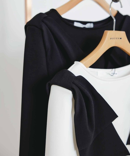 PICCIN(ピッチン)の「ショルダーリボンプルオーバー(Tシャツ/カットソー・レディース・ブラック/オフホワイト・M)」の9枚目の写真