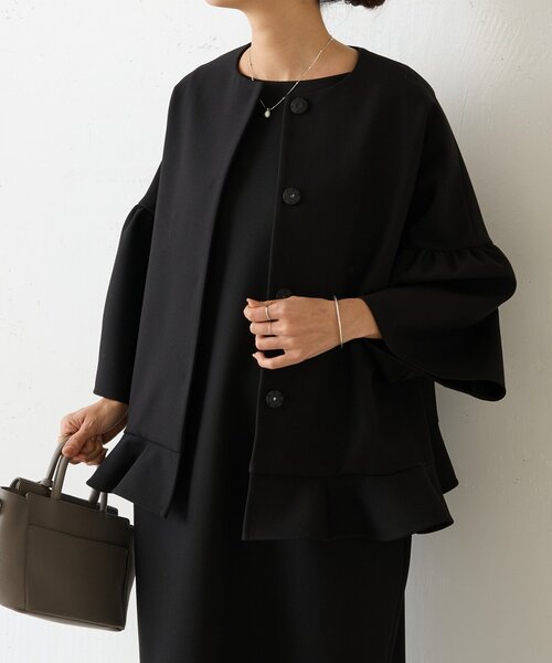 LIVETART（リヴェタート）の「《LIVETART》裾フリルジャケット（その他アウター・レディース・ブラック/ベージュ・FREE）」の2枚目の写真