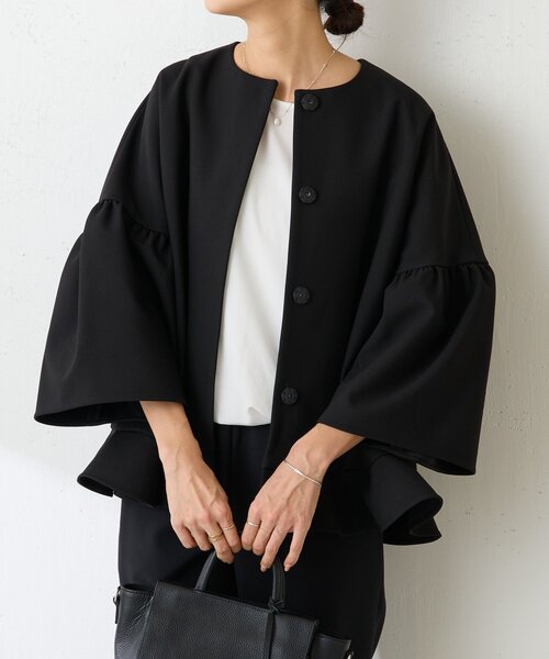 LIVETART（リヴェタート）の「《LIVETART》裾フリルジャケット（その他アウター・レディース・ブラック/ベージュ・FREE）」の4枚目の写真