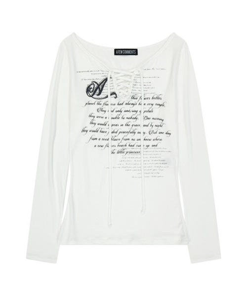 A FEW COMMENTS(アフューコメンツ)の「ペイルプリントレースアップロングスリーブトップホワイト(Tシャツ/カットソー・レディース・その他・FREE)」の1枚目の写真