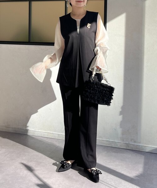 prose verse（プロズヴェール）の「【3点セット】Vネックベストセットアップ（パンツドレス・レディース・アイボリー/ブラック・PL/PM/LARGE/MEDIUM）」の10枚目の写真