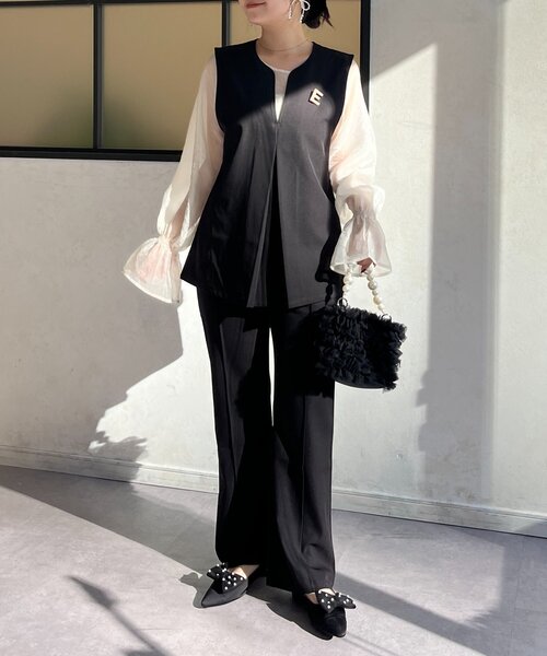 prose verse（プロズヴェール）の「【3点セット】Vネックベストセットアップ（パンツドレス・レディース・アイボリー/ブラック・PL/PM/LARGE/MEDIUM）」の11枚目の写真