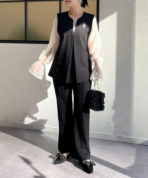 prose verse（プロズヴェール）の「【3点セット】Vネックベストセットアップ（パンツドレス・レディース・アイボリー/ブラック・PL/PM/LARGE/MEDIUM）」の12枚目の写真