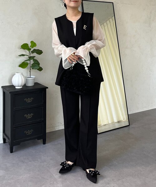 prose verse（プロズヴェール）の「【3点セット】Vネックベストセットアップ（パンツドレス・レディース・アイボリー/ブラック・PL/PM/LARGE/MEDIUM）」の14枚目の写真