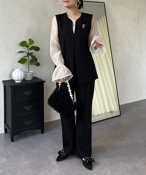 prose verse（プロズヴェール）の「【3点セット】Vネックベストセットアップ（パンツドレス・レディース・アイボリー/ブラック・PL/PM/LARGE/MEDIUM）」の15枚目の写真