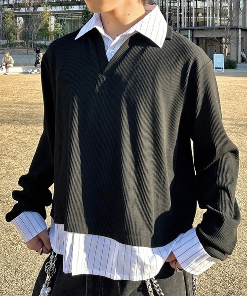 MandO(エムオー)(エムオー)の「レイヤードライクプルオーバーシャツ(シャツ/ブラウス・メンズ・ブラック/グレー系その他/チャコールグレー/ブラック系その他・MEDIUM/LARGE)」の3枚目の写真