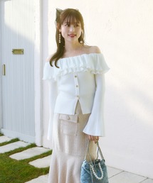 rienda | プリーツレースオフショルニットトップス 春服(ニット/セーター)