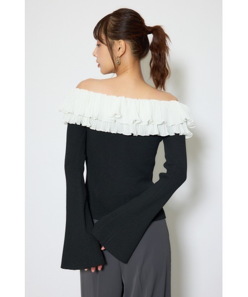rienda（リエンダ）の「プリーツレースオフショルニットトップス 春服（ニット/セーター・レディース・ブラック/ピンク/ホワイト・FREE）」の6枚目の写真