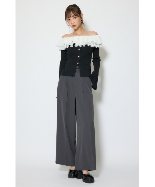 rienda（リエンダ）の「プリーツレースオフショルニットトップス 春服（ニット/セーター・レディース・ブラック/ピンク/ホワイト・FREE）」の7枚目の写真