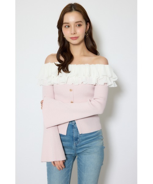 rienda（リエンダ）の「プリーツレースオフショルニットトップス 春服（ニット/セーター・レディース・ブラック/ピンク/ホワイト・FREE）」の22枚目の写真